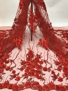 

2020 newest pretty embroidered net lace fabric with 3D rose flower JOY-22901 african tulle lace fabric for wedding dress