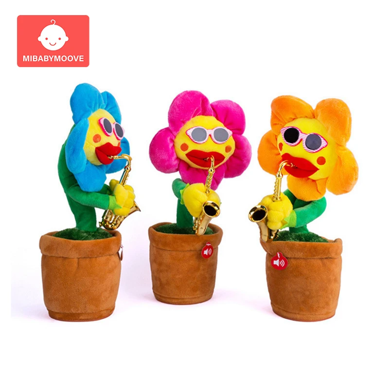 Саксофон танцы и пение цветок чарующий Подсолнух мягкие забавные плюшевые игрушки электрические игрушки для детей подарок 80 песен