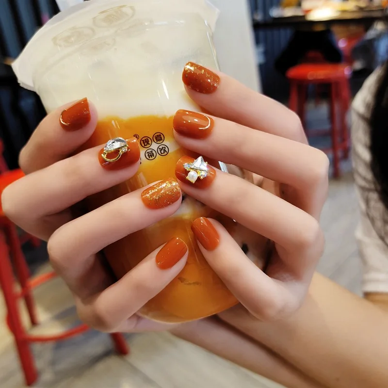 24 шт. искусственные бриллиантовые Украшенные оранжевые милые корейские овальные
