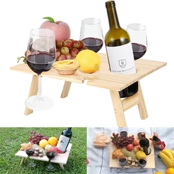 Table de Camping Portable en bois, porte verre à vin en plein air, porte collation à Fruits, pique nique, Table de tourisme pliable pour jardin de campagne 