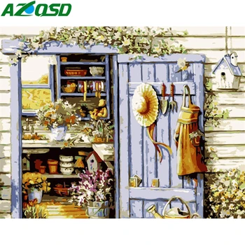 

AZQSD Unframe Painting By Number Canvas Kits Door Handpainted Gift Abstract Art Coloring By Numbers Landscape Unique Gift