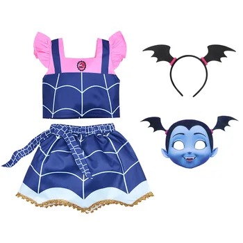 

2 3 4 5 6 7 Years Baby Girl Vampire Dress Sets Kids Summer Halloween Fancy Costume Children Birthday Party Clothes with Headband