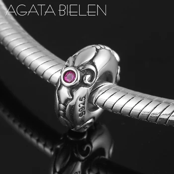 

New 925 Sterling Silver French lily pattern pink CZ Stopper spacer beads Fit Original europeu Charm Bracelet Jewelry making