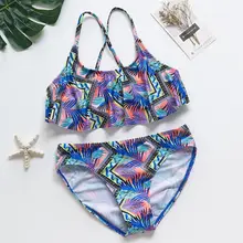 От 5 до 14 лет, бикини для девочек-подростков, купальный костюм с принтом для девочек детский купальник с перекрестными полосами из двух предметов, купальный костюм для девочек, одежда для плавания