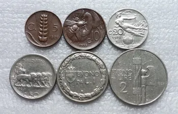 

Set 6Pcs Italy Coins 1919-1933 Edition Europe 100% Original Coin Collection Used