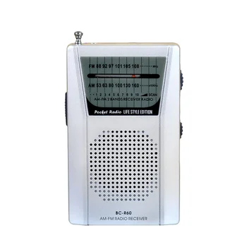

BC-R60 Newest Mini Portable Pocket AM FM Radio Speaker Telescopic Antenna 3.5mm Earphone Jack