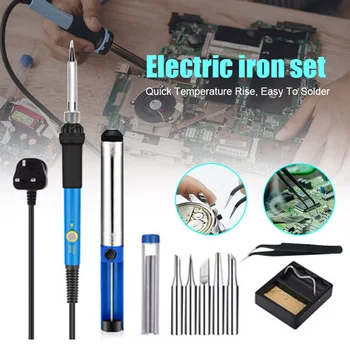 

60W 110V 220V Electric Soldering Iron Welding Tool Kit Solder Wire Tweezers L9 #2