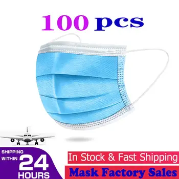 

Mascarillas Reutilizable 100 pcs 3 Layers Face Masks Filter Anti Dust Breathable Mask Blue Adult Face Mouth Masks