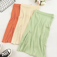 SINGRAIN, женские вязаные юбки, мягкие длинные юбки, яркие цвета, вязаные, с разрезом, вязаные, теплые, миди юбки, Осень-зима