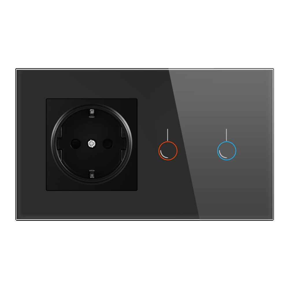 EU standard Touch Switch, White Crystal Glass Panel, AC 170~250V 16A Wall Socket with Light Switch,1 Gang 1 way