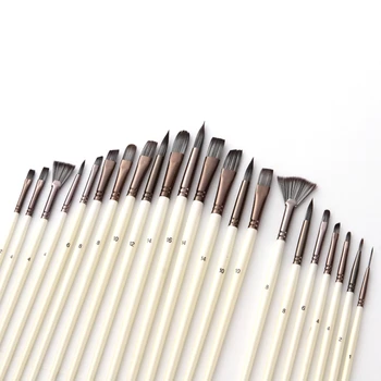 

24pcs Nylon Hair Wooden Handle Watercolor Paint Brushes Pen Scraper Scrubbing