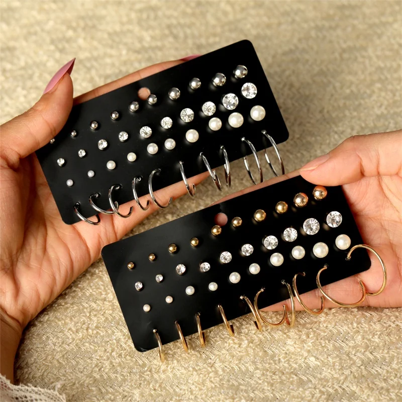 FNIO Women’s Stud Earrings Crystal Pearl Earrings Set For Women Crystal Gold Silver Color Small Earrings Boho Jewelry 2020 New