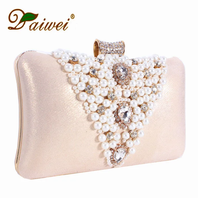 

V Shaped Pearl Clutch Bride Formal Dress Banquet Diamond Fashion Dinner WOMEN'S Bag Handmade Beaded Bag