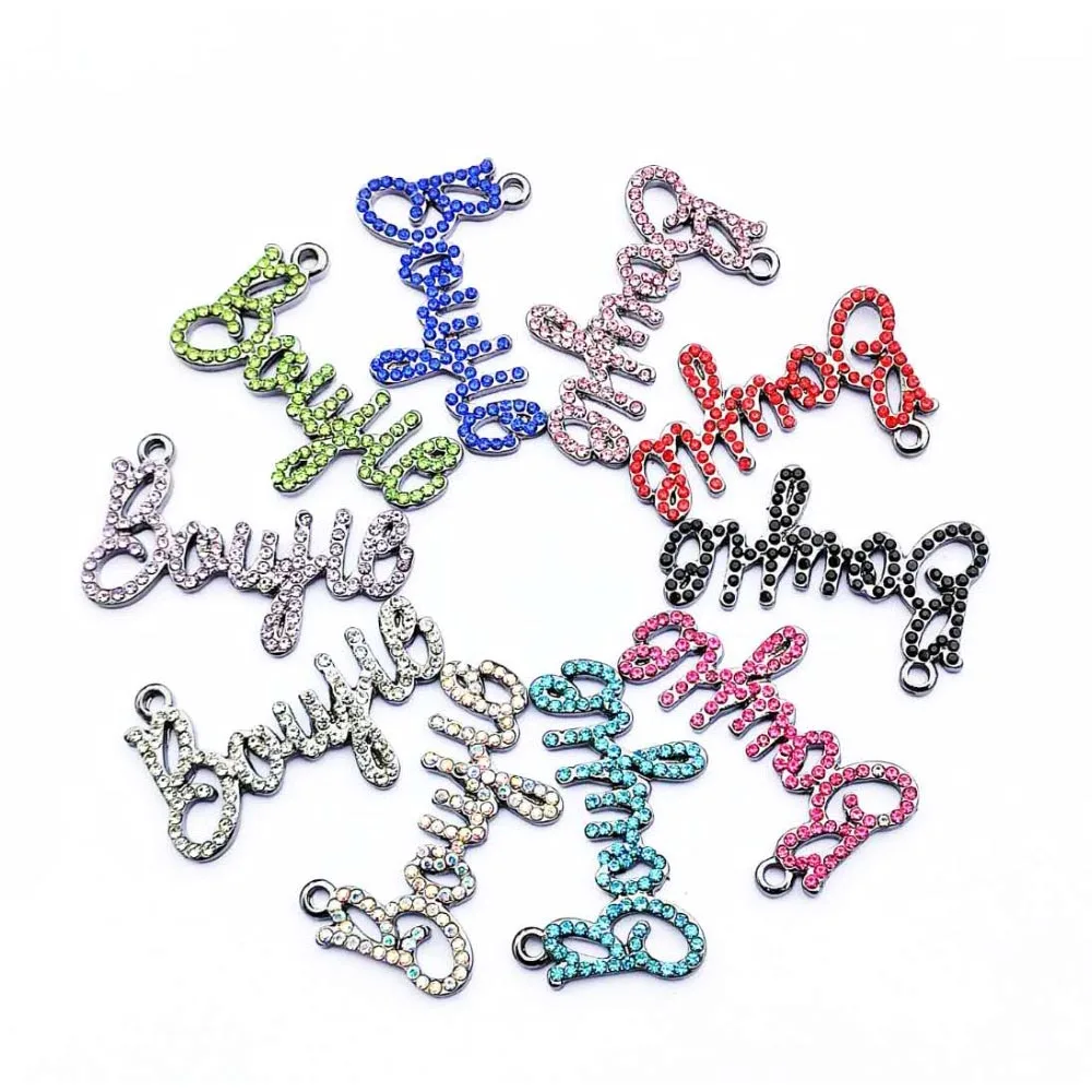

10pcs Crystal Rhinestone Letter Boujie charms for women DIY jewelry accessories L11