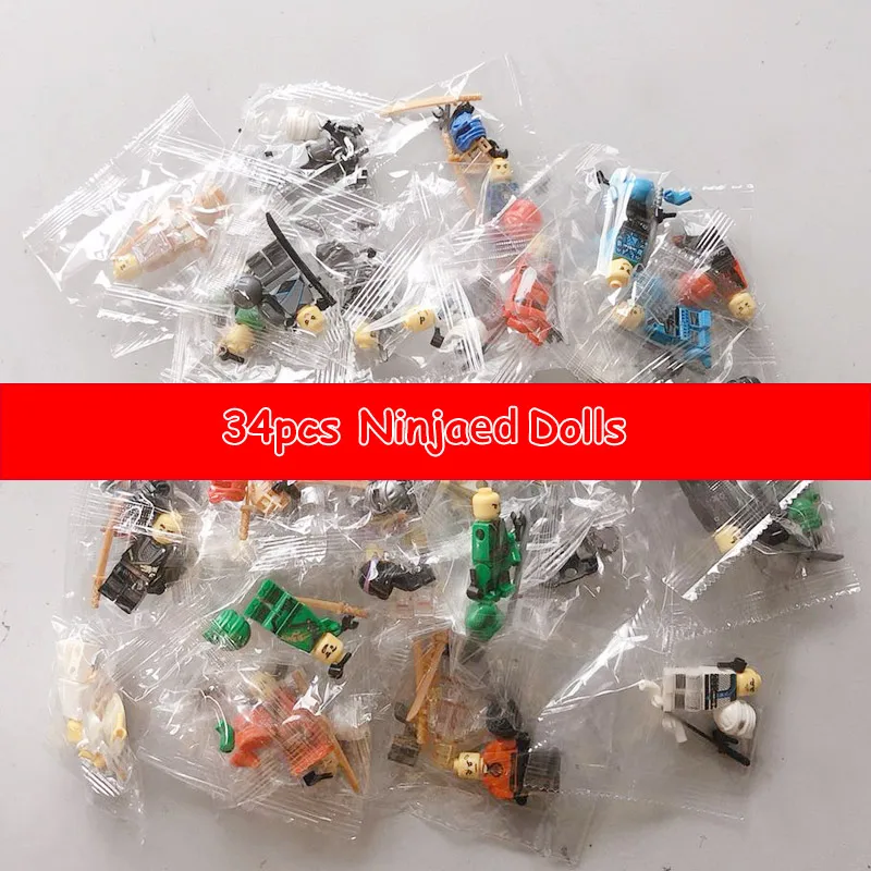 

34pcs/lot Ninjagoed Kai Cole Jay Zane Lloyd Nya action Figures Compatible Legoingly Building Blocks For Children Toy Brick gift