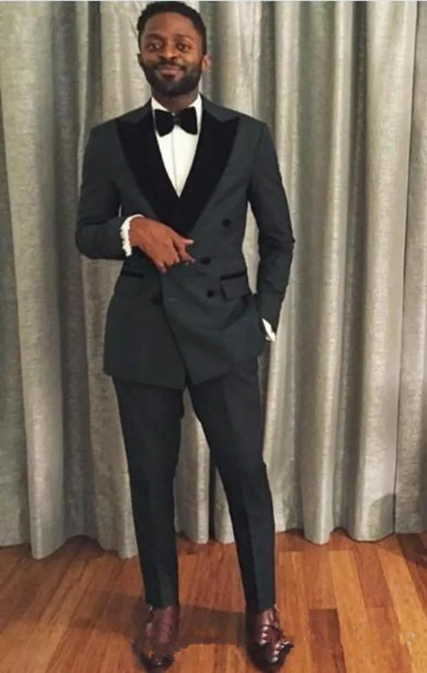 Double-Breasted Groomsmen Peak Black Lapel Groom Tuxedos 2 Pieces Men Suits for Wedding Prom Best Man Blazer ( Jacket+Pants)