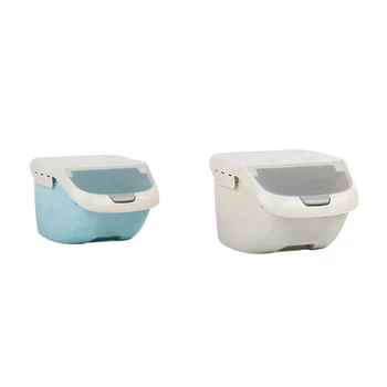 

2x 6Kg Rice Storage Box Sealed Moisture-Proof Large Capacity Grain Flour Container Flip Cover S Blue/ Gray