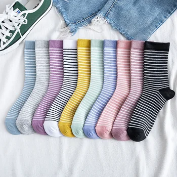 

Funny Cute Japanese High School Girls Cotton women's tube socks fungus-side flower embroidery socks vertical stripes pile socks