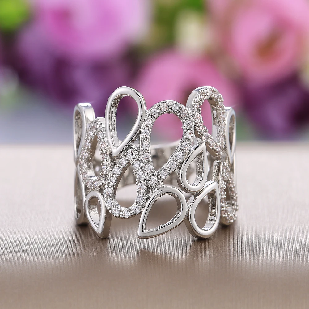 Wedding Rings Womens Ring Cubic Zircon Ring Finger Rings Jewelry Rings Ring Jewelry Huitan Hollow Out Water Drop Shape Women Wedding Rings Dazzling Crystal Cubic Zircon Anniversary Gift Fashion Jewelry