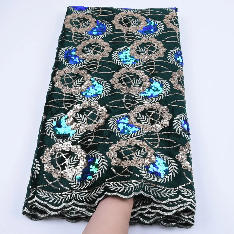Королевский синий бархатная ткань с кружевом Африканский высокое качество ручная работа с блестками Вышивка бархатная ткань с кружевом вечерние платья