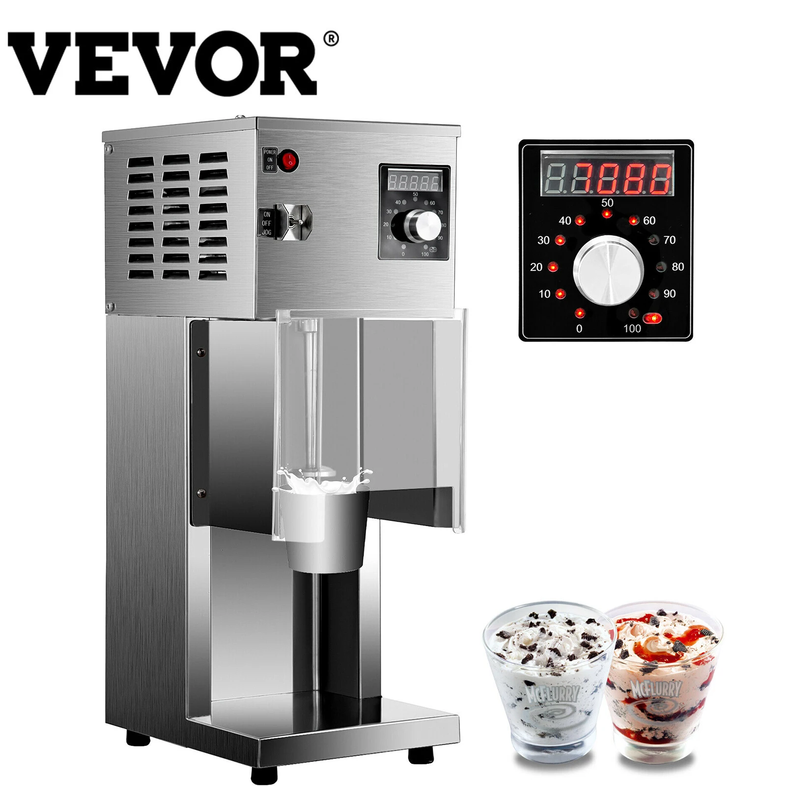 VEVOR Commercial Electric Auto Ice Cream Maker Slush Machine Shaker Blender Mixer with 10-Speed Levels for Yogurt Milk\n