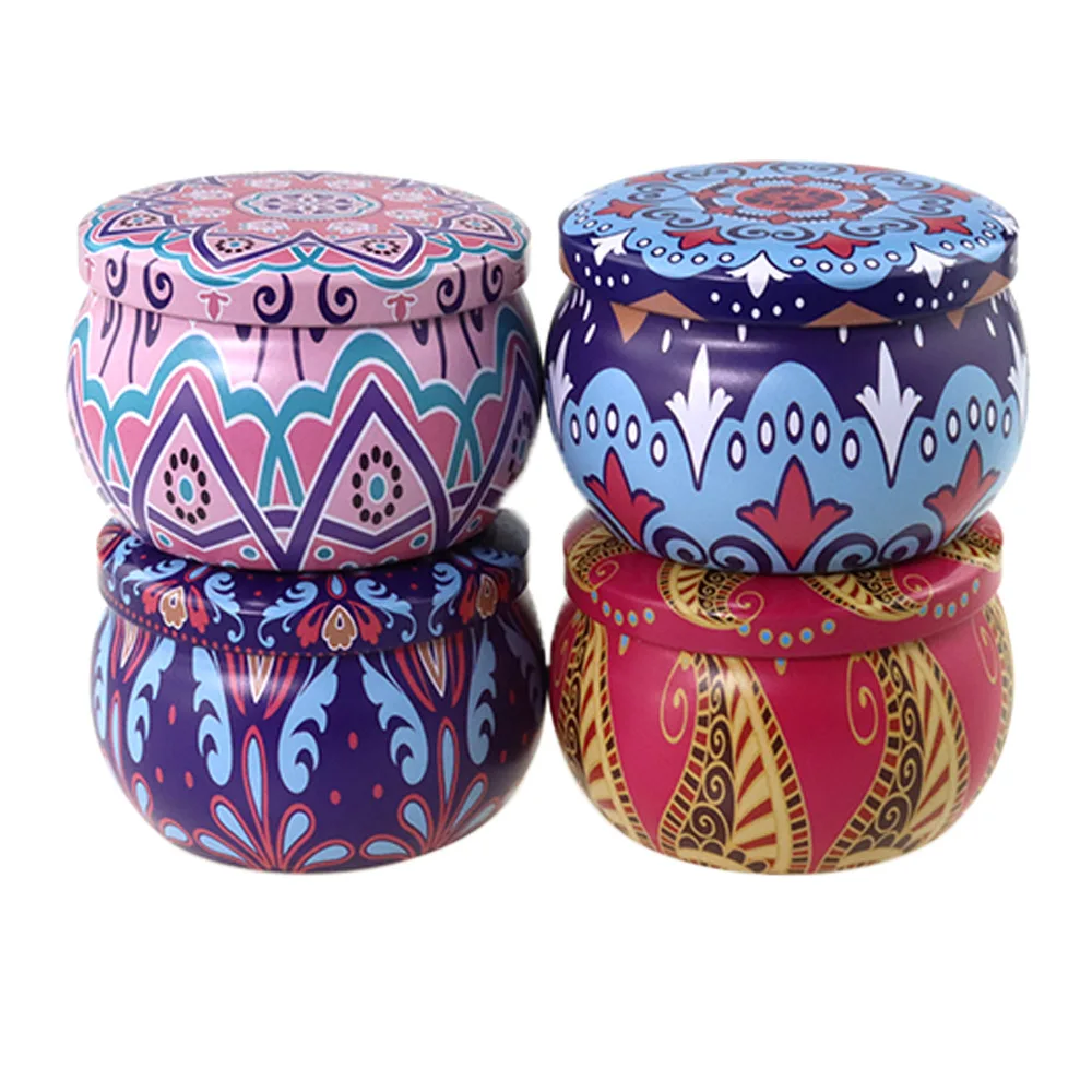 4.4OZ Retro Floral Tin Can DIY Candle Making kit Holder Storage case for Dry Storage Spices Cookie Candy Tea Sweets Gift Case
