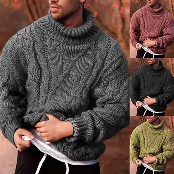 De moda de invierno de cuello alto suéter de punto para jerséis de hombre jersey de los hombres de manga larga Sudadera con capucha ropa de hombre 2020 de marca de color gris