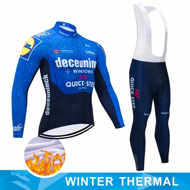 Deceuninck быстрый шаг зимний флис Велоспорт Джерси комплект горный велосипед одежда