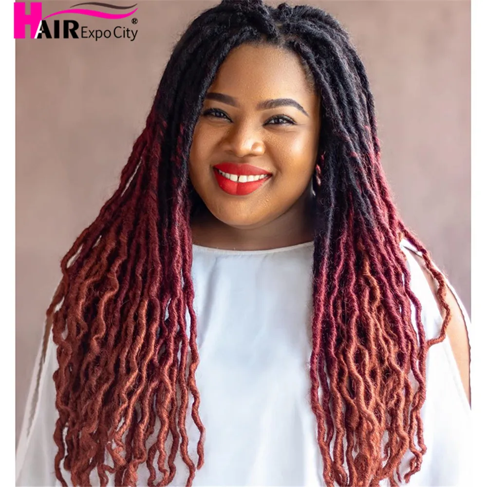 18Inch Goddess Faux Locs Crochet Hair Synthetic Wave Hair Ombre Braiding Hair Extensions Handmade 18Strands Hair Expo City