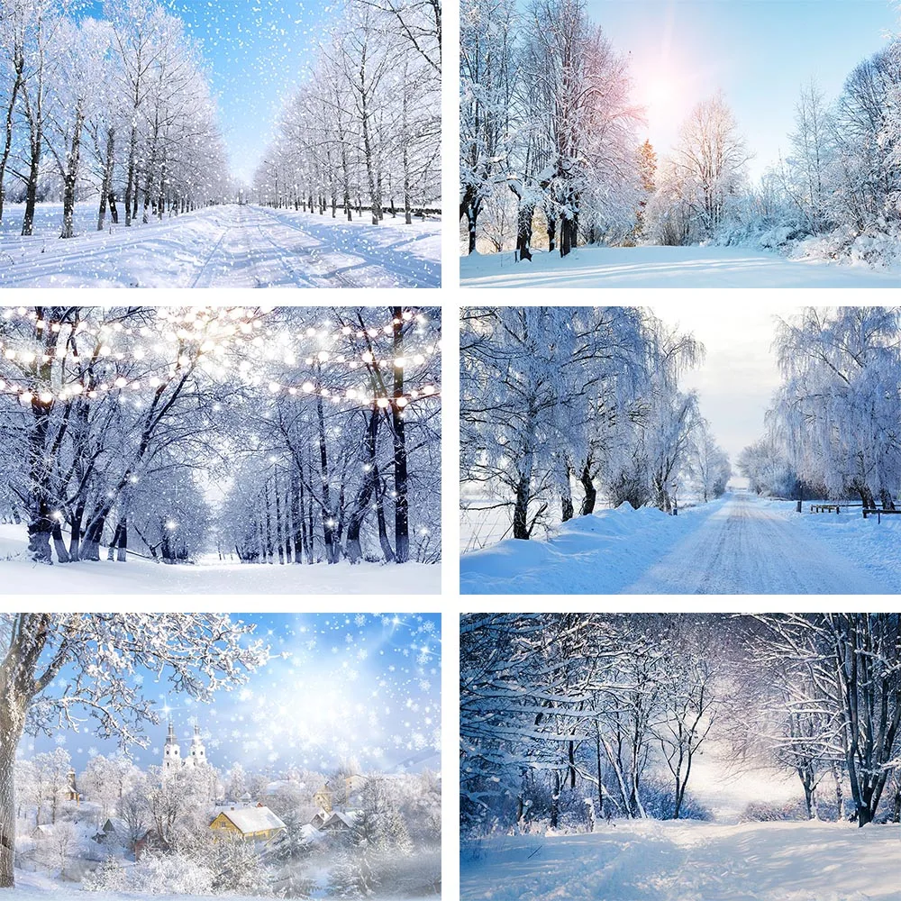 

Mehofond Winter Scenery Photo Background Snowman Sunshine Snow Path Forest Tree Photography Backdrops Baby Portrait Studio Shoot
