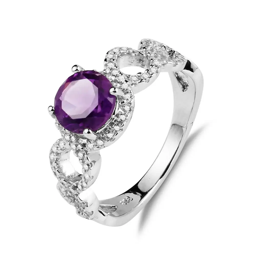 Gem's балет 1.35Ct круглый натуральный аметистовый драгоченный Камень Обручальное кольцо 925 пробы Серебряное Бесконечное Кольцо ювелирные украшения для женщин