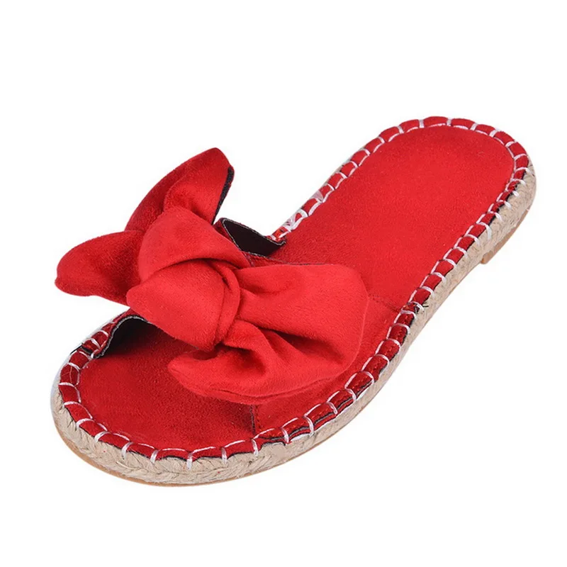 Вьетнамки; Zapatos De Mujer; модные шлепанцы с бантом; женские нескользящие шлепанцы; летняя пляжная обувь без застежки на плоской подошве - Color: red (style1)