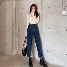 Женские джинсы, женские брюки, новинка, высокая талия, свободные, плисовые джинсы, брюки, осень и зима, женские джинсы с высокой талией