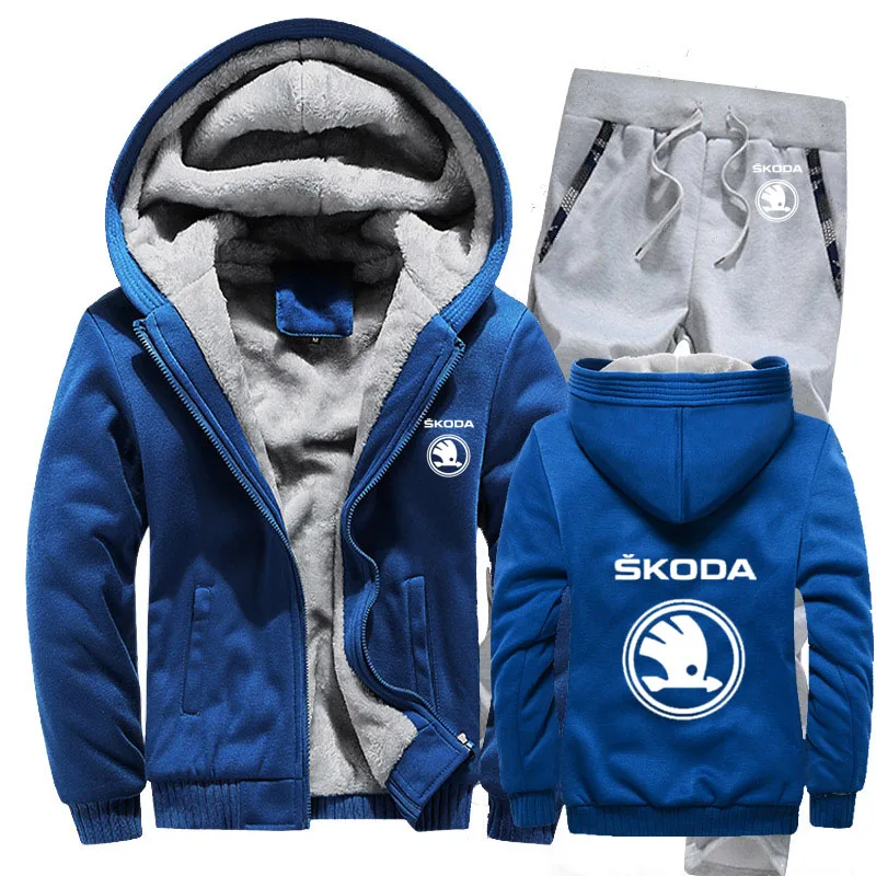 Толстовки мужские для автомобиля Skoda Logo Мужские s толстовки костюм зимний толстый теплый флис хлопок спортивный костюм на молнии мужская куртка+ брюки комплекты из 2 предметов