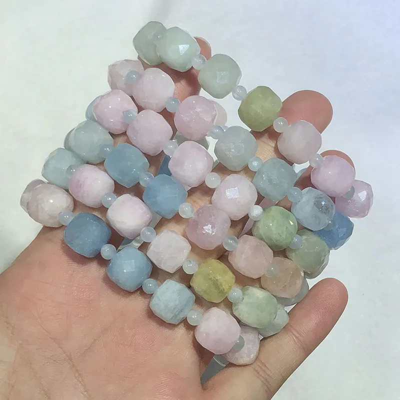 

Morganite квадратный граненый круглый 8/10 мм браслет 7,5 дюймов FPPJ натуральные бусины