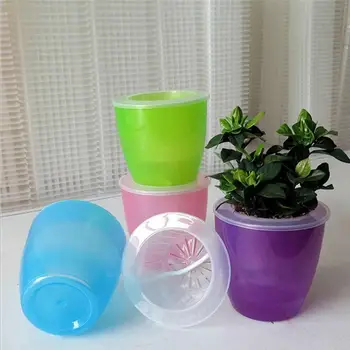 

ABS Transparent Double Layers Plant Flower Planter Pot Home Garden Desk Decor Self Watering Planter Flower Pot