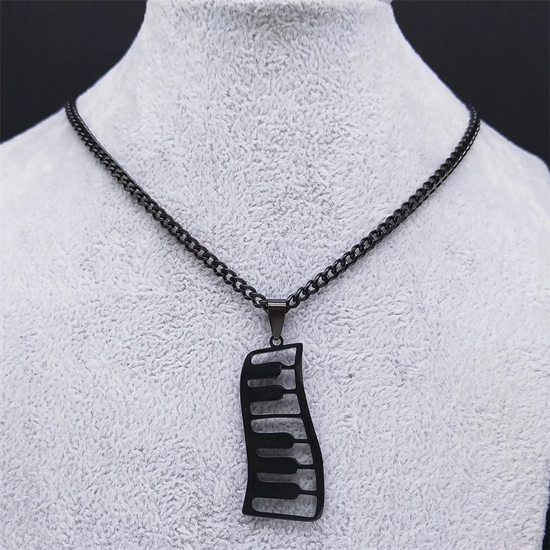 Edelstahl Musik Klavier Tastatur Kette Halsketten Männer Frauen schwarze Anhänger Halsketten Schmuck Chaine Acier Inoxydable 7083 – Detail 6