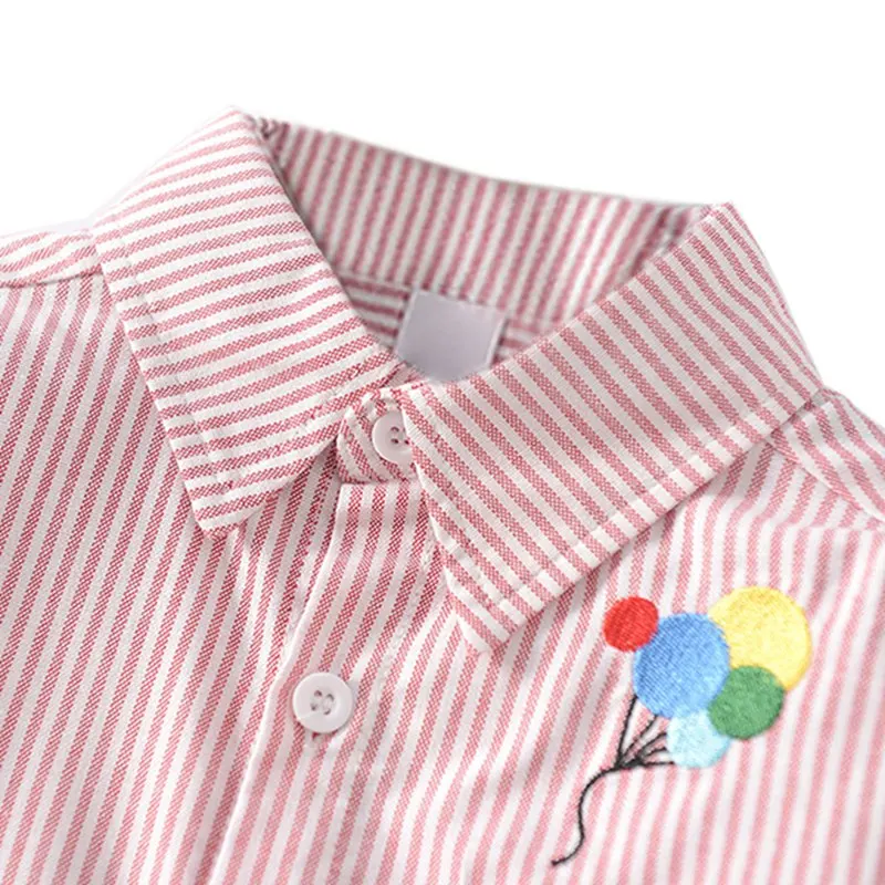 Baby Girl Winter Autumn Soft Cotton Striped Embroidery Long Clothing Shirts Kids Fashion Clothes Shirt