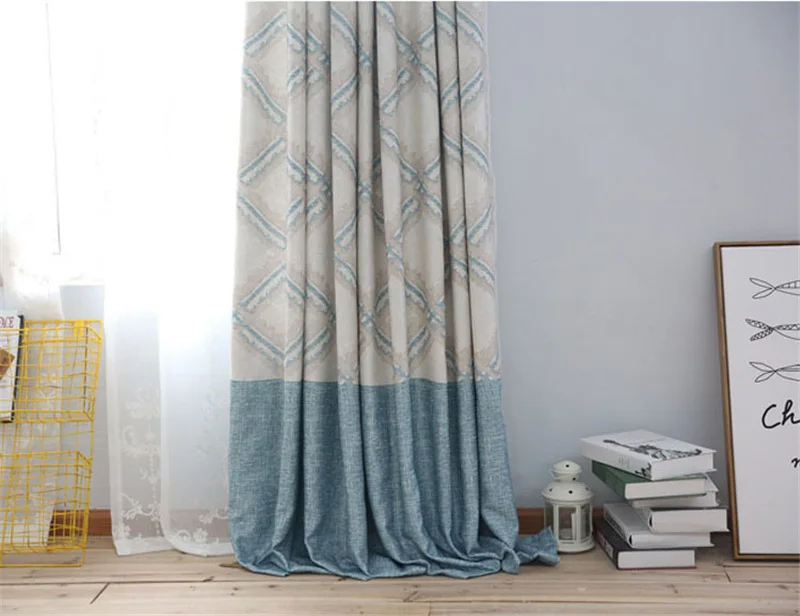 Хлопок Лен квадратной формы узор Cortinas синие затемненные шторы для гостиной современные синие простроченные занавески на окна W-HM151#30