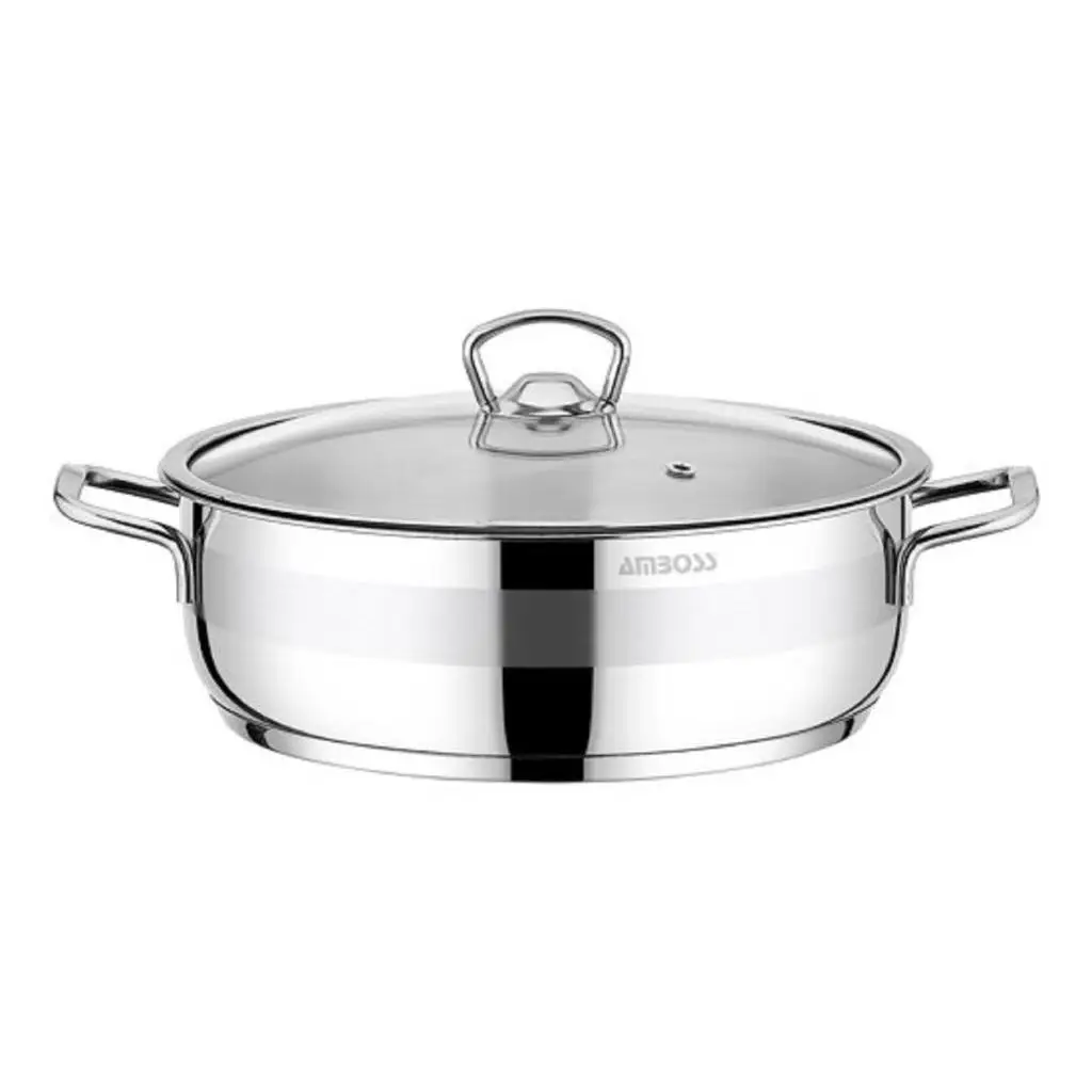 

Amboss Saphire Short Saucepan,Glass Capped, 26 cm,Stainless Steel,2 years guaranteed, steel Capsule Base,For all oven types