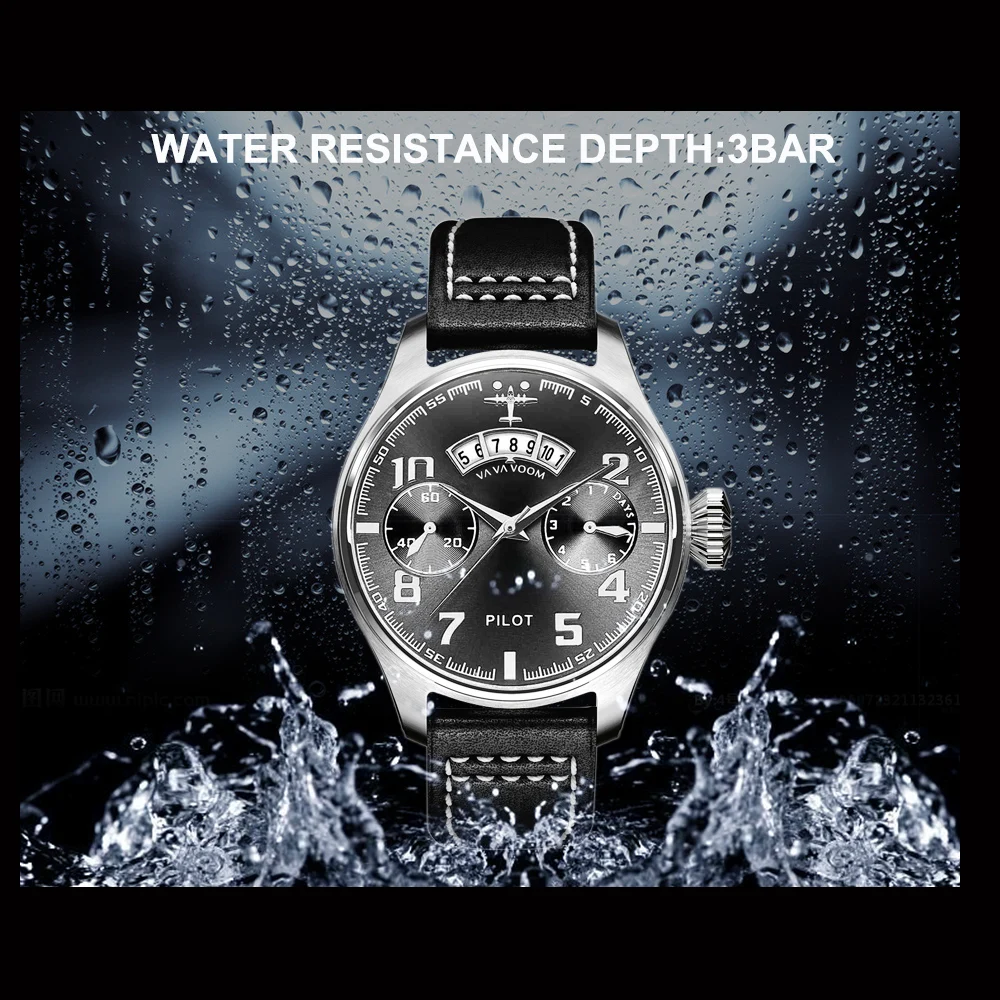 Airplane Sports Military Blue Dial Pilot Calendar Men Wristwatch Chronograph Fashion Casual Brand Army Brown Leather Watches
