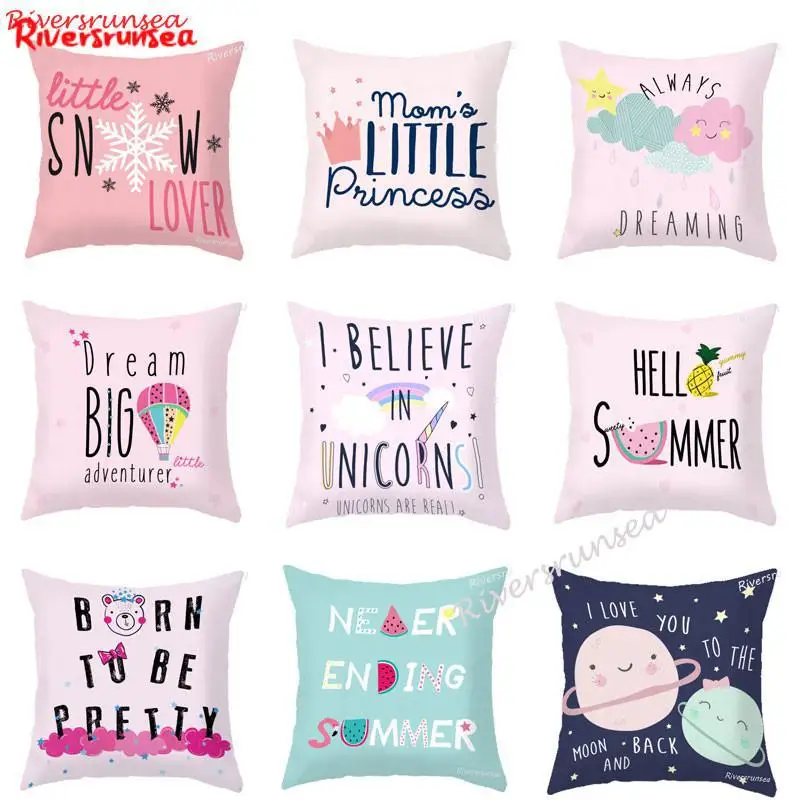 

Custom Cute Pink Pillow Cartoon Cloud English Princess Petty Bear Unicorn Plush Kids Cushion Summer Style Pineapple For Girl