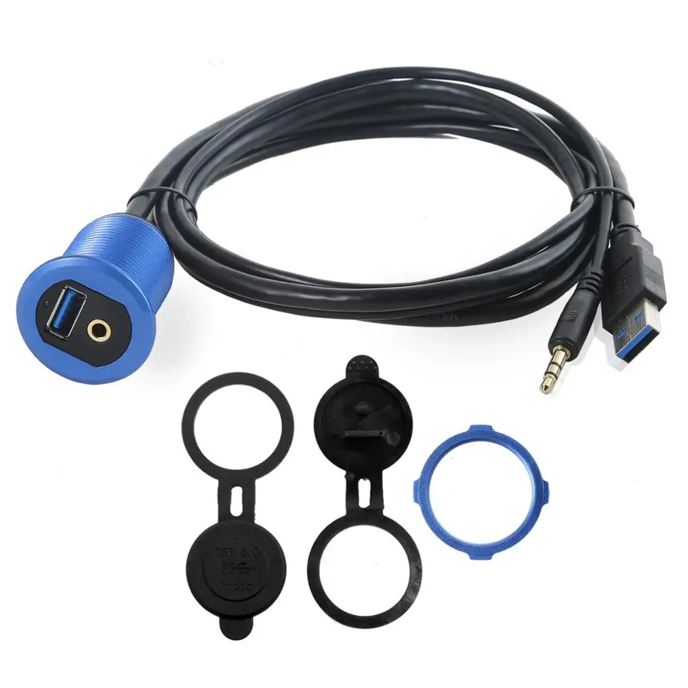 Приборная панель автомобиля мото алюминиевый сплав панель скрытого монтажа USB 3,0 3,5 мм M/F AUX удлинитель с светодиодный светильник Dash монтажный кабель