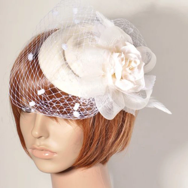 

Flower Lady Veil Hat fashion women solid color Accessory Fascinator Feather Veil Hat Cap