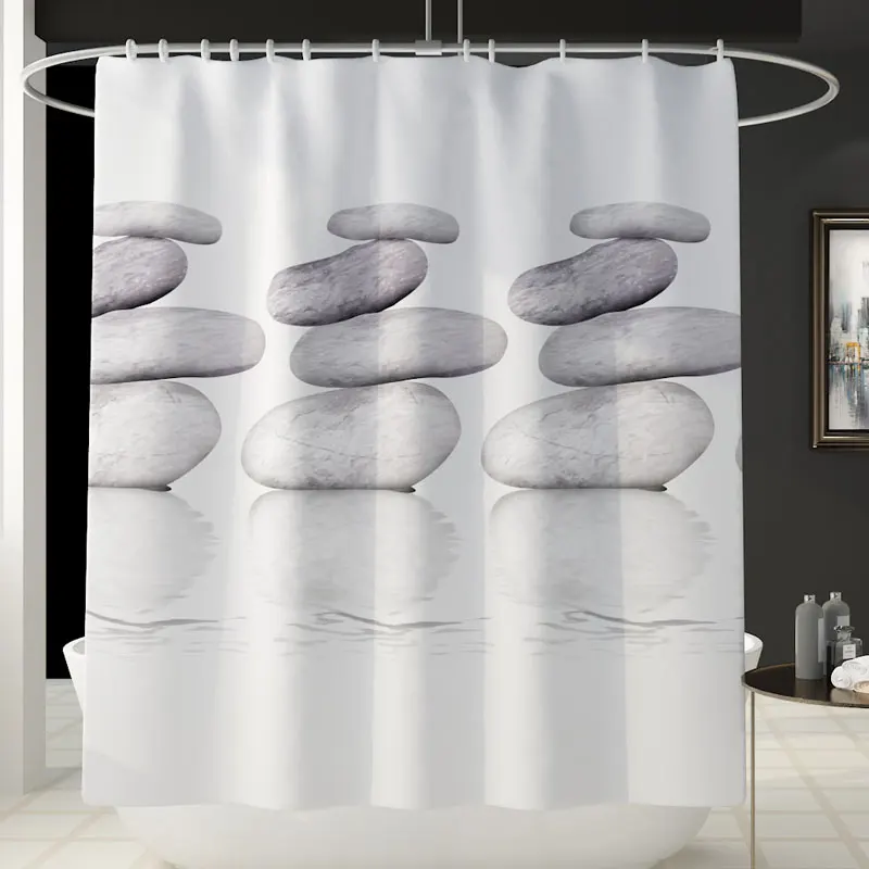 

stone pattern shower curtains sets with rug mildew proof fabric bath curtain screen toilet cover mat for bathroom decor DW090