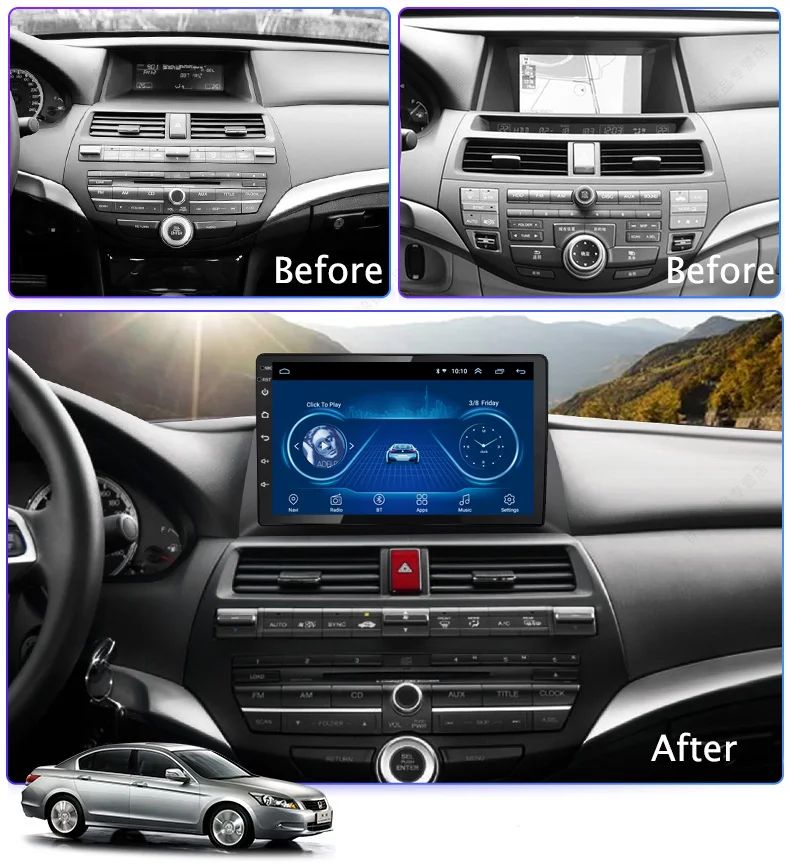 Excellent 10.1inch Android 8.1 Car GPS Navigation For Honda accord 2008-2013 Support Stereo Audio Radio Video Bluetooth 1