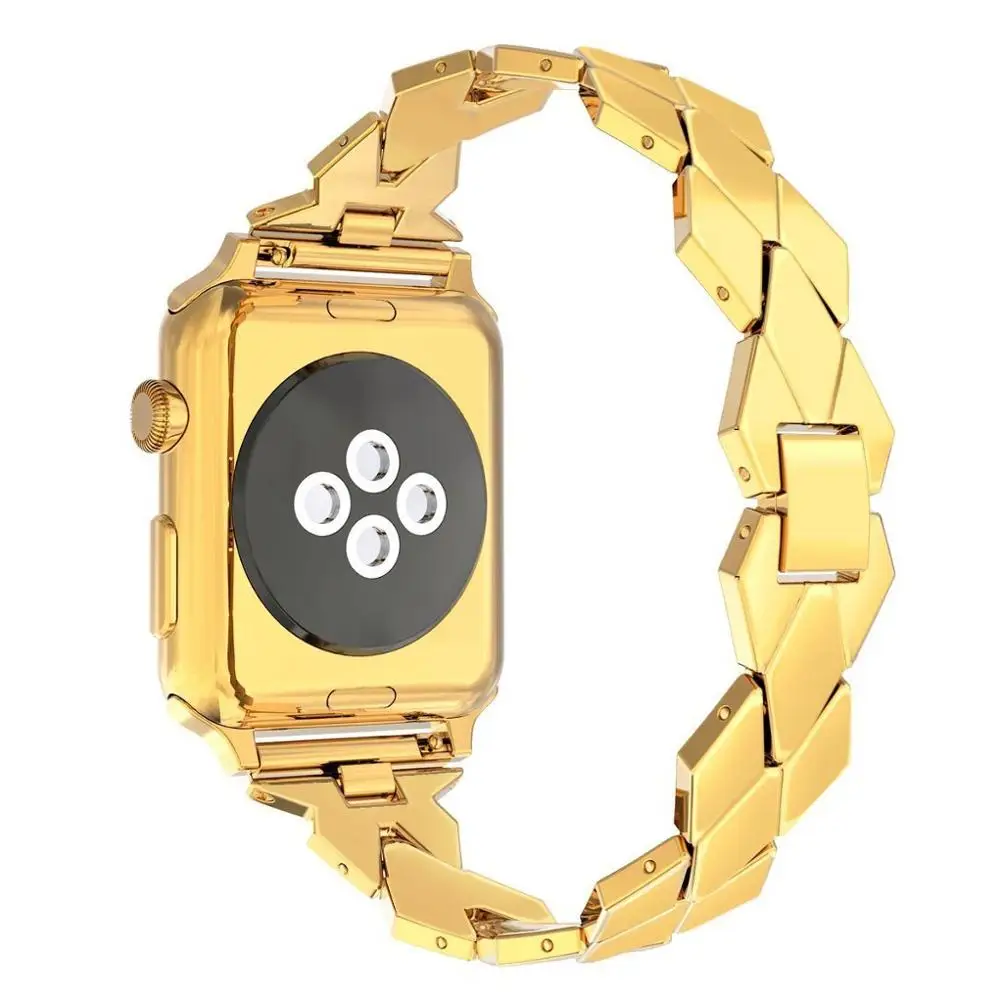 Ромбический ремешок для Apple watch, 4 ремешка, 44 мм, 40 мм, iWatch, 42 мм, 38 мм, металлический ремешок для часов, браслет из нержавеющей стали, Apple watch 3, 2, 1 - Цвет ремешка: gold