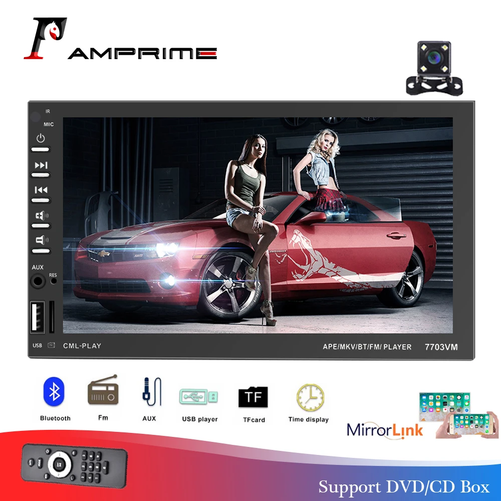 

AMPrime 2 Din Car Multimedia player 7" Autoradio Bluetooth Car Radio Mirrorlink ISO/Android FM USB Audio Stereo Support DVD BOX