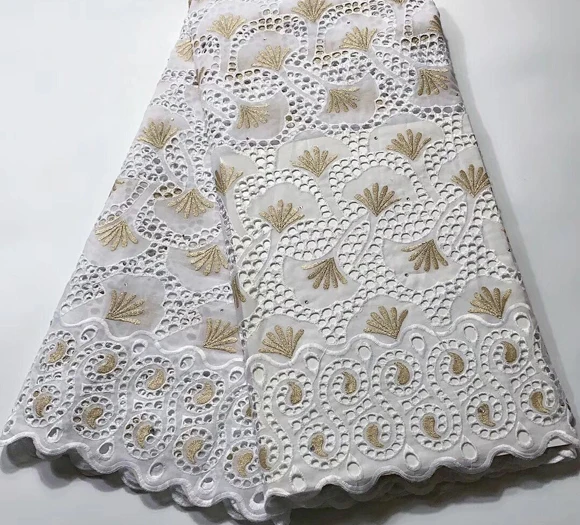 High Quality Swiss Voile Laces Switzerland African Dry Cotton Lace Fabric White/Gold Hollow Nigerian 5Yard ESH060 | Дом и сад