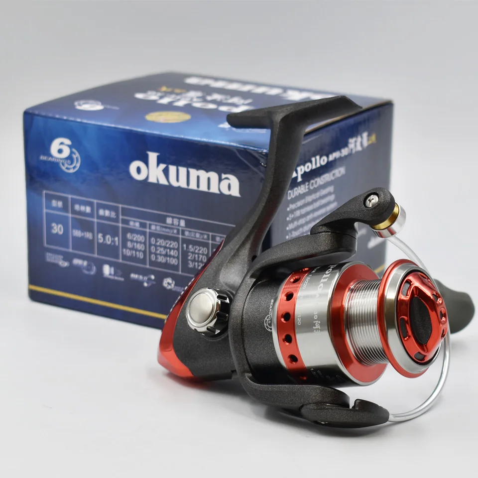 OKUMA Spinning Fishing Reel APOLLO 5+1BB 5.0:1/4.5:1 Ratio 5KG-16KG Power Folding Handle Corrosion-resistant graphite body